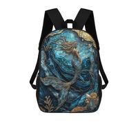 sinyumoney 4Girls Golden Tide Siren Backpack 3D Printed Boy School Backpack Casual Daypack Lightweight Rucksack for Middle School Students 17inch