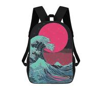 sinyumoney 4Girls Great Wave, Red Sun Backpack 3D Printed Boy School Backpack Casual Daypack Lightweight Rucksack for Middle School Students 17inch
