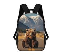 sinyumoney 4Girls Grizzly Bear on Road Backpack 3D Printed Boy School Backpack Casual Daypack Lightweight Rucksack for Middle School Students 17inch