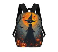 sinyumoney 4Girls Halloween Witch Pumpkins Bats Backpack 3D Printed Boy School Backpack Casual Daypack Lightweight Rucksack for Middle School Students 17inch