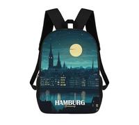 sinyumoney 4Girls Hamburg Germany Night Skyline Illustration Backpack 3D Printed Boy School Backpack Casual Daypack Lightweight Rucksack for Middle School Students 17inch