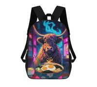 sinyumoney 4Girls Highland Cow Ramen Backpack 3D Printed Boy School Backpack Casual Daypack Lightweight Rucksack for Middle School Students 17inch