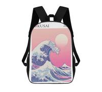 sinyumoney 4Girls Hokusais Great Wave - Vaporwave Pink Backpack 3D Printed Boy School Backpack Casual Daypack Lightweight Rucksack for Middle School Students 17inch