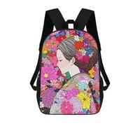sinyumoney 4Girls Japan Woman Kimono Flowers Backpack 3D Printed Boy School Backpack Casual Daypack Lightweight Rucksack for Middle School Students 17inch