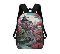 sinyumoney 4Girls Japanese Garden Landscape Backpack 3D Printed Boy School Backpack Casual Daypack Lightweight Rucksack for Middle School Students 17inch