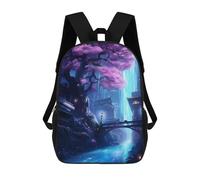 sinyumoney 4Girls Japanese Sakura Neon Art Backpack 3D Printed Boy School Backpack Casual Daypack Lightweight Rucksack for Middle School Students 17inch