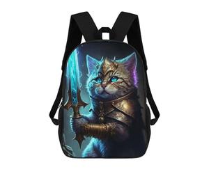 sinyumoney 4Girls King Cat with Sword Backpack 3D Printed Boy School Backpack Casual Daypack Lightweight Rucksack for Middle School Students 17inch
