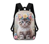 sinyumoney 4Girls Kitten with Flower Crown Watercolor Backpack 3D Printed Boy School Backpack Casual Daypack Lightweight Rucksack for Middle School Students 17inch
