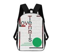 sinyumoney 4Girls Love Tennis Word Art Backpack 3D Printed Boy School Backpack Casual Daypack Lightweight Rucksack for Middle School Students 17inch