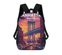 sinyumoney 4Girls Manhattan District Backpack 3D Printed Boy School Backpack Casual Daypack Lightweight Rucksack for Middle School Students 17inch