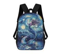 sinyumoney 4Girls Mermaid Under Starry Night Backpack 3D Printed Boy School Backpack Casual Daypack Lightweight Rucksack for Middle School Students 17inch