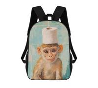 sinyumoney 4Girls Monkey with Toilet Paper Hat Backpack 3D Printed Boy School Backpack Casual Daypack Lightweight Rucksack for Middle School Students 17inch