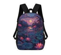 sinyumoney 4Girls Moonlit Lotus Pond Backpack 3D Printed Boy School Backpack Casual Daypack Lightweight Rucksack for Middle School Students 17inch