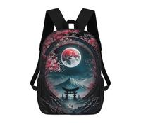 sinyumoney 4Girls Moonlit Sakura Serenity Backpack 3D Printed Boy School Backpack Casual Daypack Lightweight Rucksack for Middle School Students 17inch