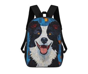 sinyumoney 4Girls Mosaic Border Collie Backpack 3D Printed Boy School Backpack Casual Daypack Lightweight Rucksack for Middle School Students 17inch