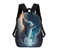 sinyumoney 4Girls Mystical Moonlit Canine Backpack 3D Printed Boy School Backpack Casual Daypack Lightweight Rucksack for Middle School Students 17inch