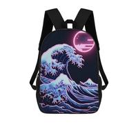 sinyumoney 4Girls Naon Japan Wave in Moon Backpack 3D Printed Boy School Backpack Casual Daypack Lightweight Rucksack for Middle School Students 17inch