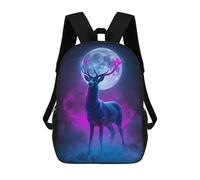 sinyumoney 4Girls Neon Deer with Moon Backpack 3D Printed Boy School Backpack Casual Daypack Lightweight Rucksack for Middle School Students 17inch