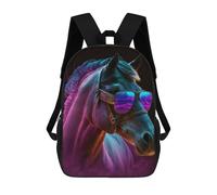 sinyumoney 4Girls Neon Horse Sunglasses Art-1 Backpack 3D Printed Boy School Backpack Casual Daypack Lightweight Rucksack for Middle School Students 17inch