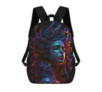 sinyumoney 4Girls Neon Whimsy Abstract Portrait Backpack 3D Printed Boy School Backpack Casual Daypack Lightweight Rucksack for Middle School Students 17inch