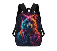 sinyumoney 4Girls Neon Wolf in Meditation Backpack 3D Printed Boy School Backpack Casual Daypack Lightweight Rucksack for Middle School Students 17inch
