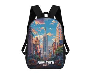 sinyumoney 4Girls New York Cityscape with Empire State Backpack 3D Printed Boy School Backpack Casual Daypack Lightweight Rucksack for Middle School Students 17inch