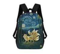 sinyumoney 4Girls Nine-tailed Fox in Starry Night Backpack 3D Printed Boy School Backpack Casual Daypack Lightweight Rucksack for Middle School Students 17inch