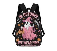 sinyumoney 4Girls October Breast Cancer Awareness Ghost Backpack 3D Printed Boy School Backpack Casual Daypack Lightweight Rucksack for Middle School Students 17inch