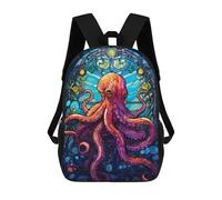 sinyumoney 4Girls Octopus Stained Glass Backpack 3D Printed Boy School Backpack Casual Daypack Lightweight Rucksack for Middle School Students 17inch