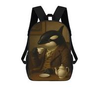 sinyumoney 4Girls Orca Gentleman Drinking Tea Backpack 3D Printed Boy School Backpack Casual Daypack Lightweight Rucksack for Middle School Students 17inch