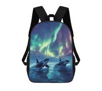 sinyumoney 4Girls Orcas Under Aurora Borealis Backpack 3D Printed Boy School Backpack Casual Daypack Lightweight Rucksack for Middle School Students 17inch