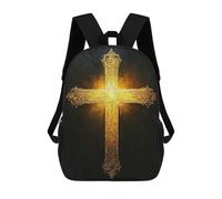 sinyumoney 4Girls Ornate Golden Cross Backpack 3D Printed Boy School Backpack Casual Daypack Lightweight Rucksack for Middle School Students 17inch