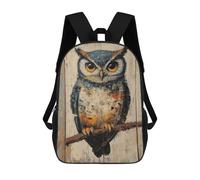 sinyumoney 4Girls Owl Painting on Wood Panel Simple Bird Wall Art Backpack 3D Printed Boy School Backpack Casual Daypack Lightweight Rucksack for Middle School Students 17inch