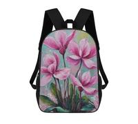 sinyumoney 4Girls Pink Cyclamen Flowers Painting Backpack 3D Printed Boy School Backpack Casual Daypack Lightweight Rucksack for Middle School Students 17inch