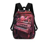 sinyumoney 4Girls Pink Floral Piano Backpack 3D Printed Boy School Backpack Casual Daypack Lightweight Rucksack for Middle School Students 17inch