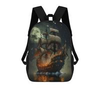 sinyumoney 4Girls Pirate Ship Under Full Moon -4 Backpack 3D Printed Boy School Backpack Casual Daypack Lightweight Rucksack for Middle School Students 17inch