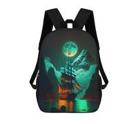 sinyumoney 4Girls Pirate Ship Under Full Moon -5 Backpack 3D Printed Boy School Backpack Casual Daypack Lightweight Rucksack for Middle School Students 17inch