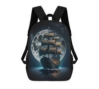 sinyumoney 4Girls Pirate Ship Under Full Moon Backpack 3D Printed Boy School Backpack Casual Daypack Lightweight Rucksack for Middle School Students 17inch