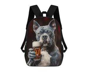 sinyumoney 4Girls Pitbull Dog Holding Beer Backpack 3D Printed Boy School Backpack Casual Daypack Lightweight Rucksack for Middle School Students 17inch