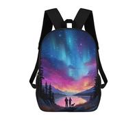 sinyumoney 4Girls Rainbow Aurora Over Lake Backpack 3D Printed Boy School Backpack Casual Daypack Lightweight Rucksack for Middle School Students 17inch