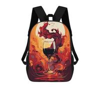 sinyumoney 4Girls Red Wine Glass Backpack 3D Printed Boy School Backpack Casual Daypack Lightweight Rucksack for Middle School Students 17inch