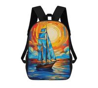 sinyumoney 4Girls Sailboat Stained Glass Backpack 3D Printed Boy School Backpack Casual Daypack Lightweight Rucksack for Middle School Students 17inch