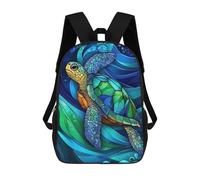sinyumoney 4Girls Sea Turtle Stained Glass Backpack 3D Printed Boy School Backpack Casual Daypack Lightweight Rucksack for Middle School Students 17inch