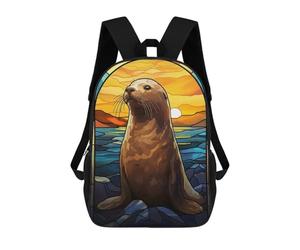 sinyumoney 4Girls Seal Stained Glass Backpack 3D Printed Boy School Backpack Casual Daypack Lightweight Rucksack for Middle School Students 17inch