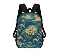 sinyumoney 4Girls Ship in A Bottle Ocean Scene Backpack 3D Printed Boy School Backpack Casual Daypack Lightweight Rucksack for Middle School Students 17inch