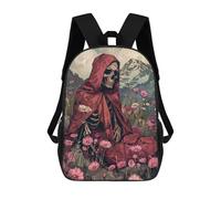 sinyumoney 4Girls Skeleton Enjoying Flowers Backpack 3D Printed Boy School Backpack Casual Daypack Lightweight Rucksack for Middle School Students 17inch