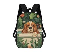 sinyumoney 4Girls Spaniel Cavalier Dog in A Bath Tub Backpack 3D Printed Boy School Backpack Casual Daypack Lightweight Rucksack for Middle School Students 17inch