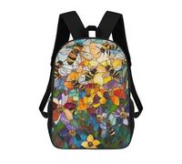 sinyumoney 4Girls Stained Glass Bees & Flowers Backpack 3D Printed Boy School Backpack Casual Daypack Lightweight Rucksack for Middle School Students 17inch