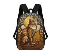 sinyumoney 4Girls Stained Glass Cat Art Nouveau Backpack 3D Printed Boy School Backpack Casual Daypack Lightweight Rucksack for Middle School Students 17inch