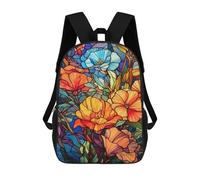 sinyumoney 4Girls Stained Glass Flowers Backpack 3D Printed Boy School Backpack Casual Daypack Lightweight Rucksack for Middle School Students 17inch